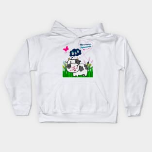 Happy Mother's Day. I love you mom. Drawing of a cow in the field with small milk bottles. Kids Hoodie